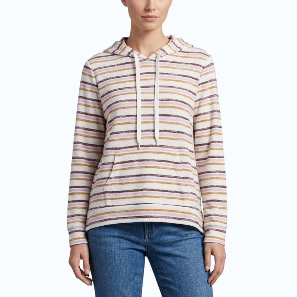 Market & Spruce Perine Hooded Knit Top Striped Women Size M NWT